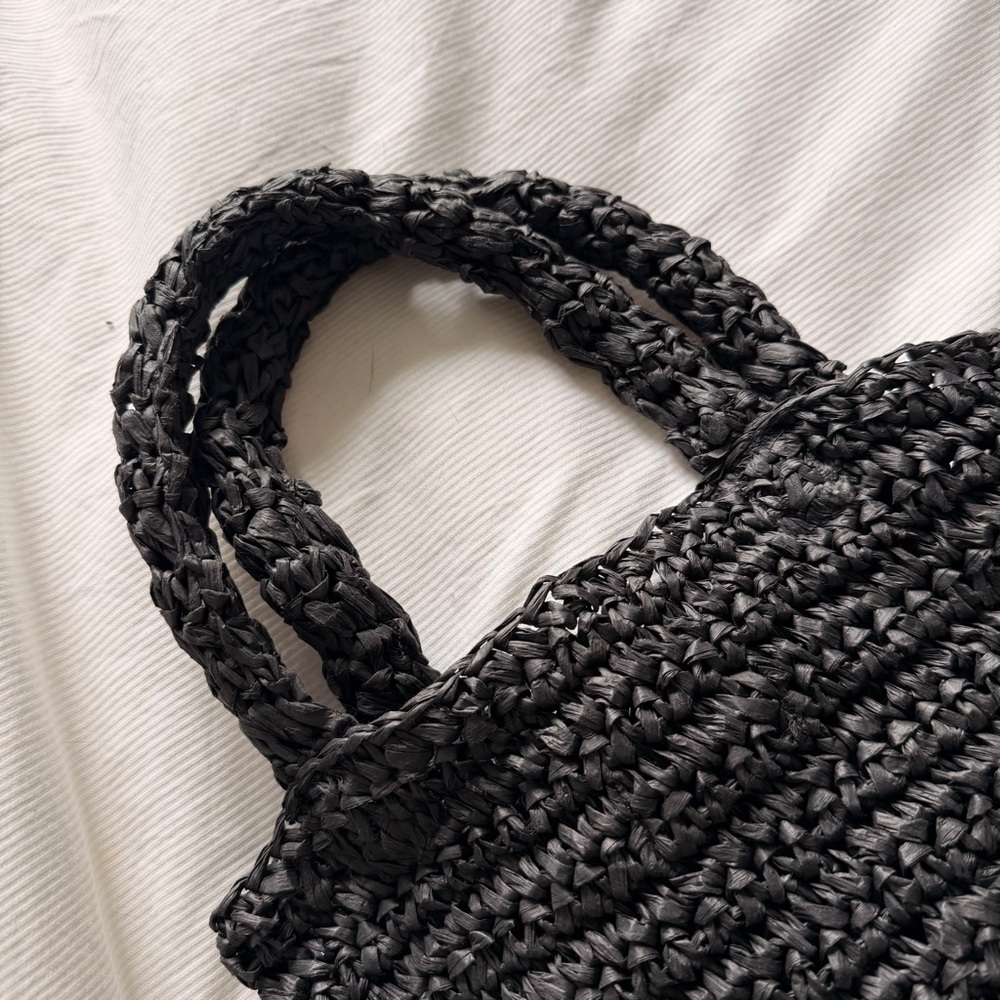 LOFT Black Raffia Straw Bucket Bag - Like New - Picture 4 of 6